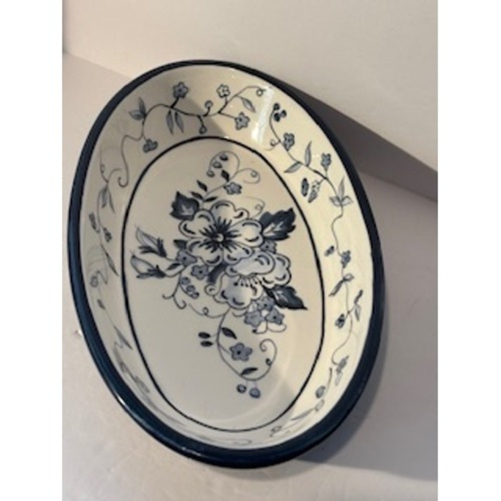 Lang Floral Blues Earthenware Oval Serving Dish Blue White - Picture 7 of 13